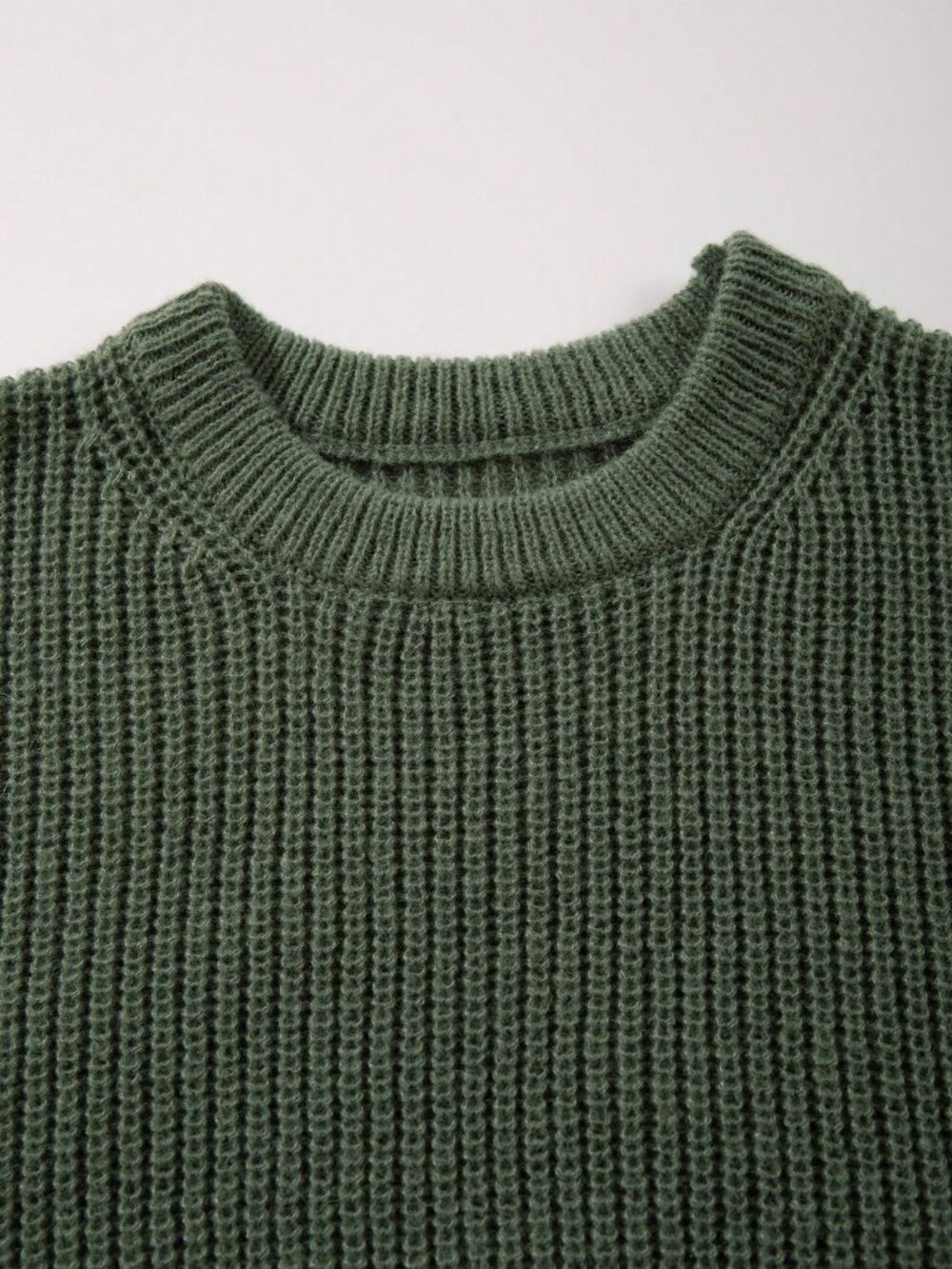 Olive Green Casual Men's Loose Fit Round Neck Long Sleeve Pullover Sweater - Picture 4 of 11
